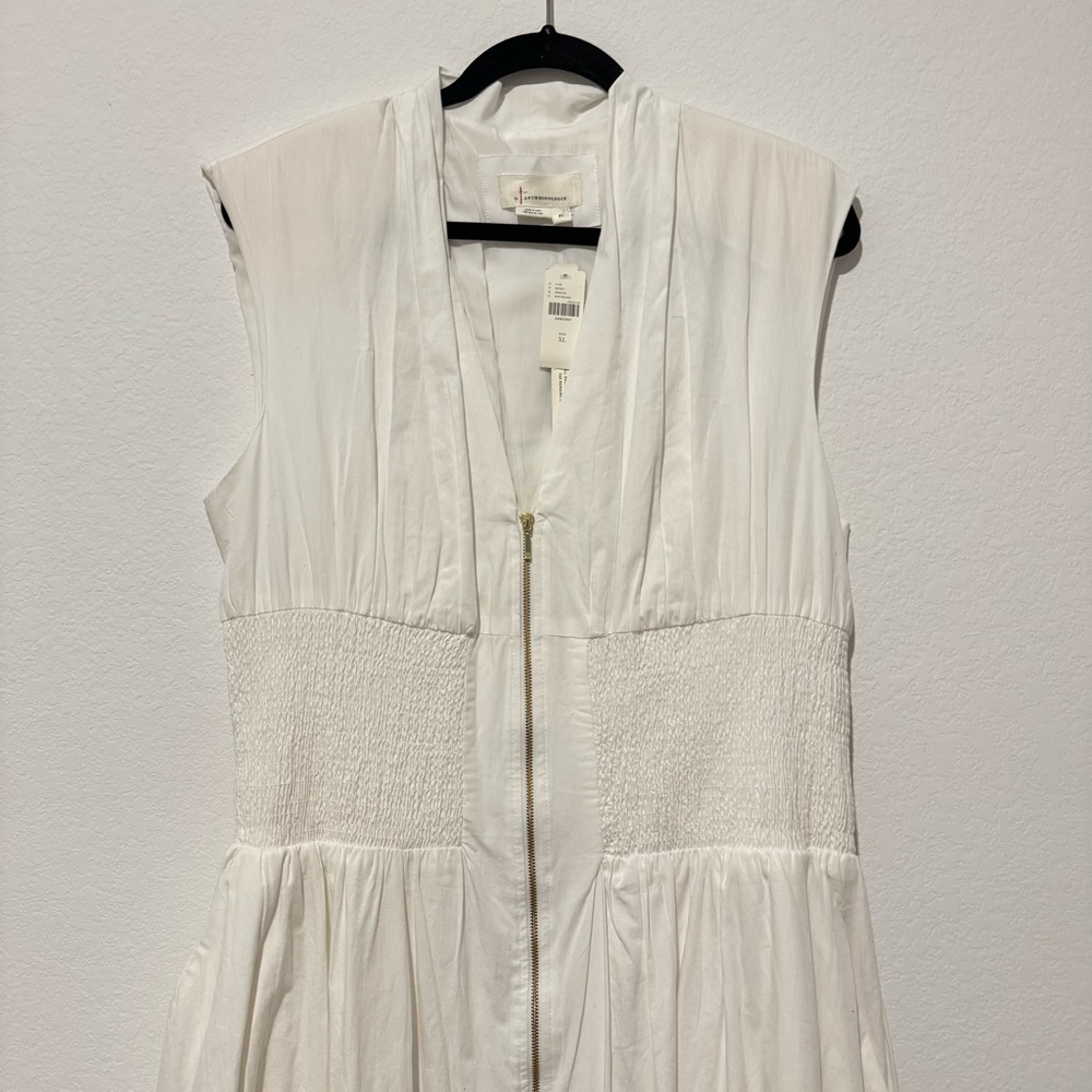 Anthropologie The Tommie Cap Sleeve Smocked Front Zip Shirt Dress in White - Picture 4 of 14